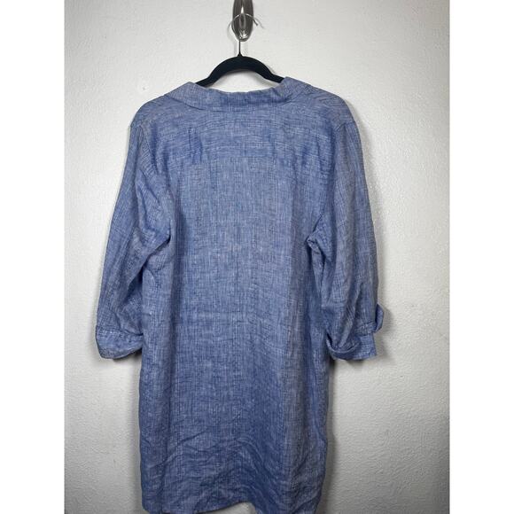 Chico's No Iron Linen Button Down Shirt Blue Stripe Woven Half Sleeve Sz 1.5/10 - Picture 3 of 4
